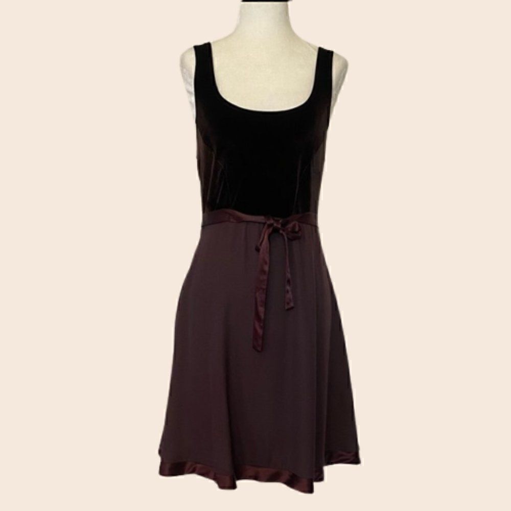 Vintage Chocolate Brown Velvet Bodice Cocktail Dress Size Small